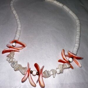 Vintage 90’s shell with Coral and White Beaded Necklace